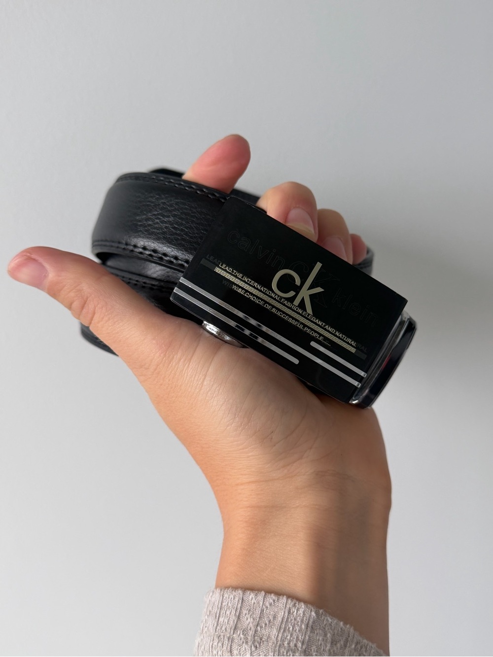 Calvin Klein Black Leather Camera Strap with CK Logo Plate